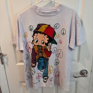 VTG Betty Boop Hip Hop Single Stitch Peace Front & Back Retro Graphic Tee Size L